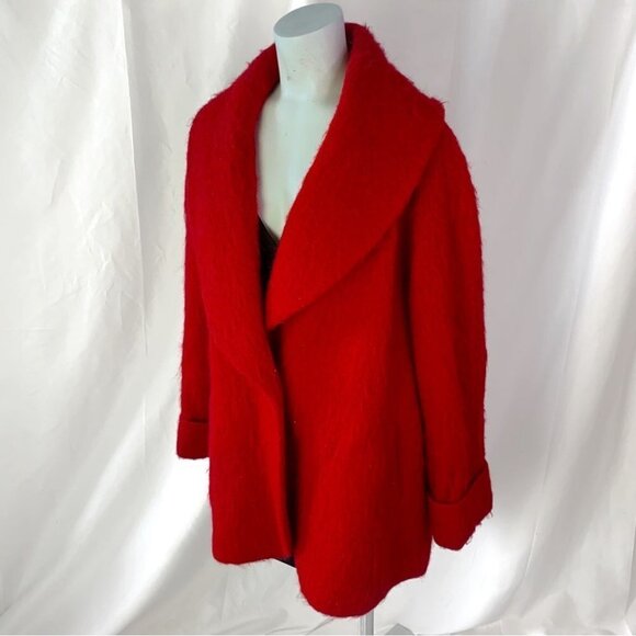 WINDSMOOR  RED TRENCH COAT OVERSIZED MOHAIR VIRGIN WOOL COAT MADE IN UKRAINE 14 - Picture 9 of 15
